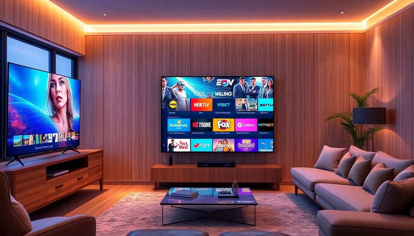 Experience versatile abonnement iptv options with a vibrant TV display in a modern living room setting.