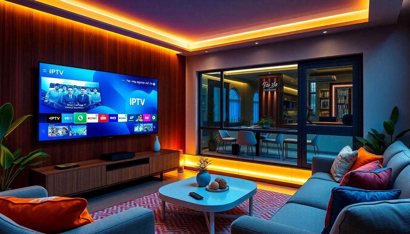 Watch IPTV Suisse on a sleek TV in a cozy living room, showcasing modern decor and vibrant colors.