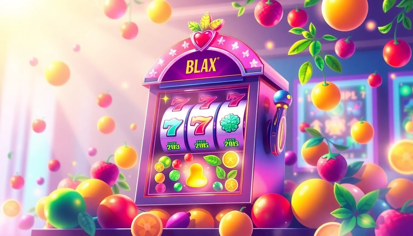 Engage with exciting เกมสล็อต featuring a lively slot machine adorned with vibrant fruits and lights.