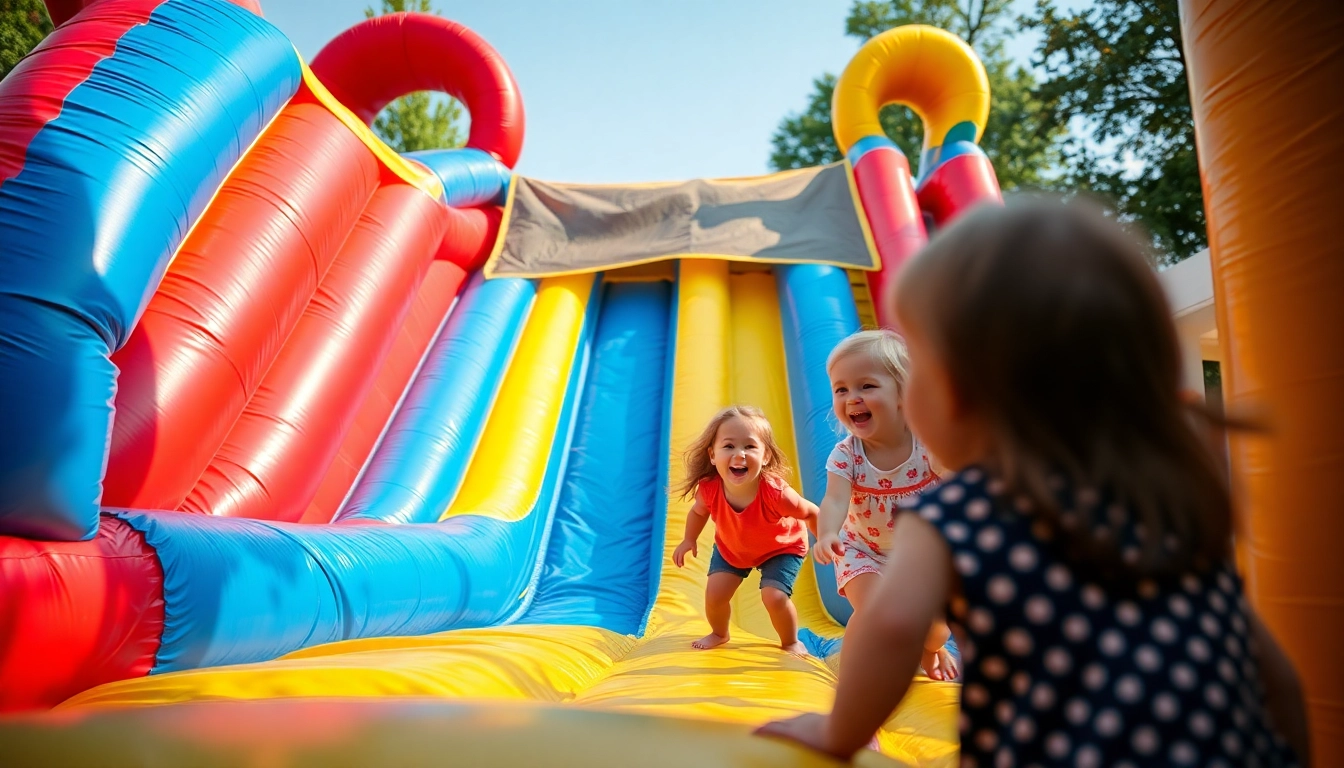 Children enjoying a vibrant slide rental at an outdoor party, creating joyful memories.