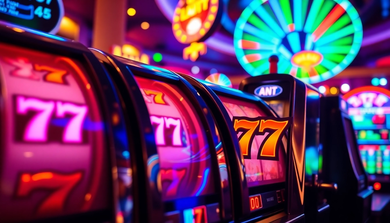 Experience exciting สล็อต777 gameplay with vibrant spinning reels and colorful casino lights.