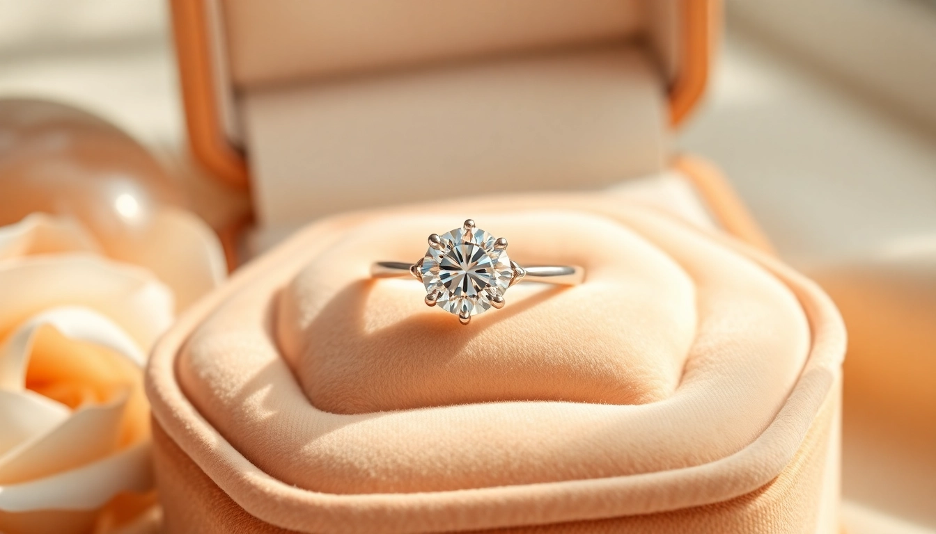 Showcasing a stunning 3 Carat Engagement Ring glimmering beautifully atop a plush surface.