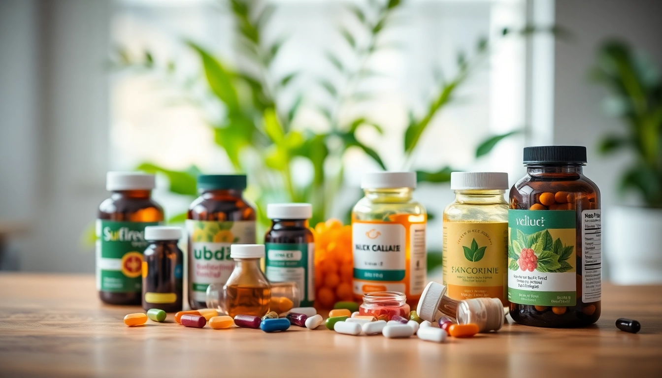 Showcase dietary supplements in vibrant bottles highlighting their unique benefits for health.