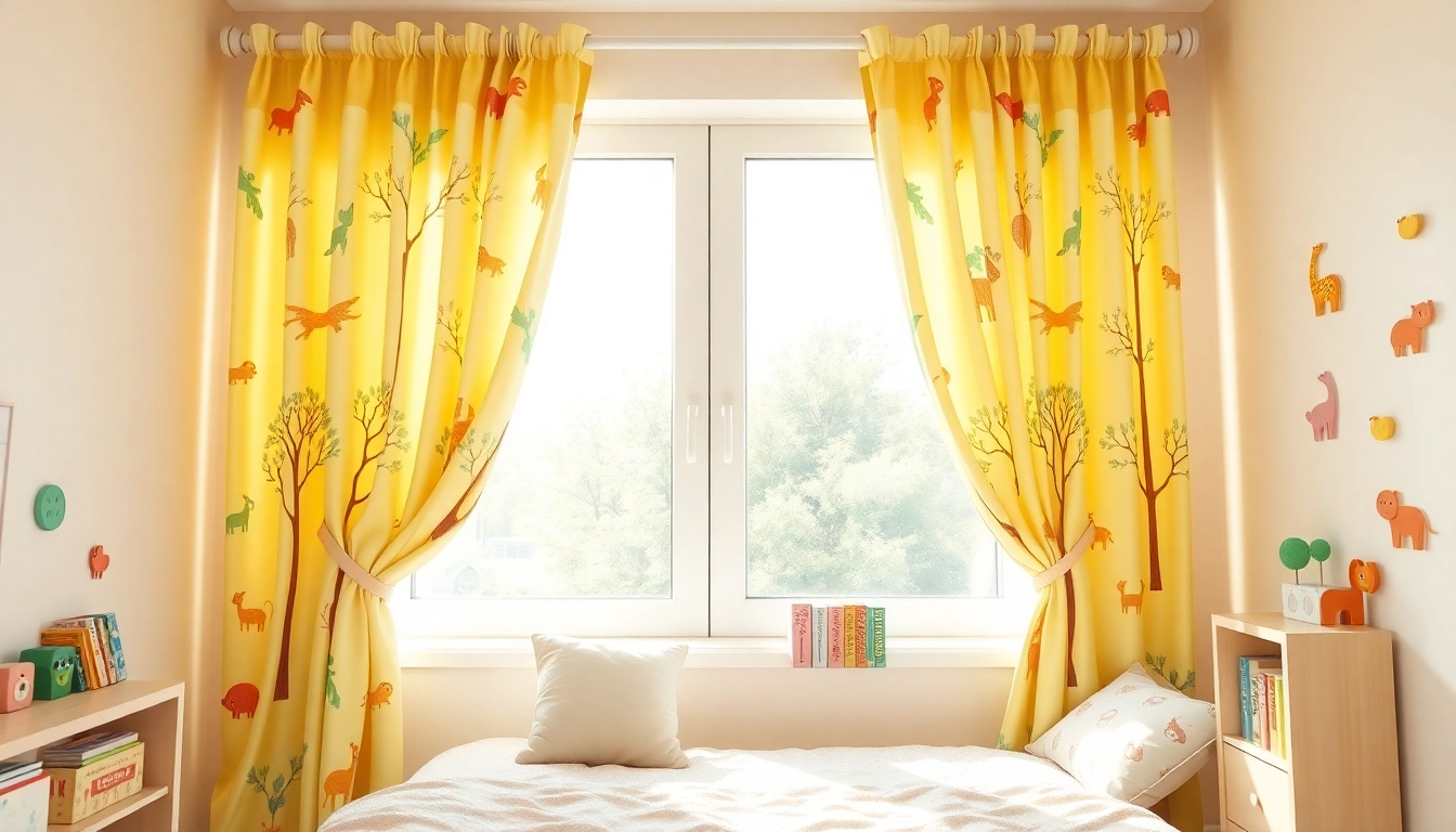 Bright and playful kids room curtains enhancing a cheerful atmosphere for children.