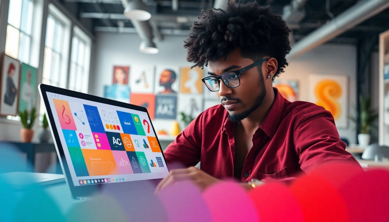 Showcase of AI design solutions in a modern workspace featuring collaboration and creativity.