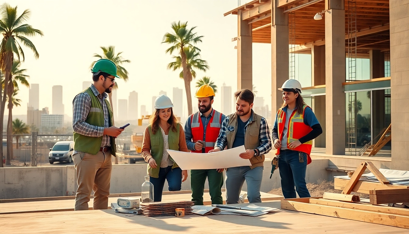 Workers from the southern california contractors association collaborating on a vibrant construction site.