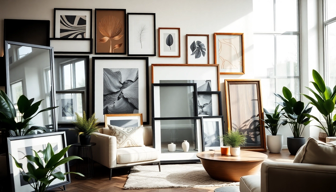 Elegant large frames showcasing various styles in a modern interior setting.
