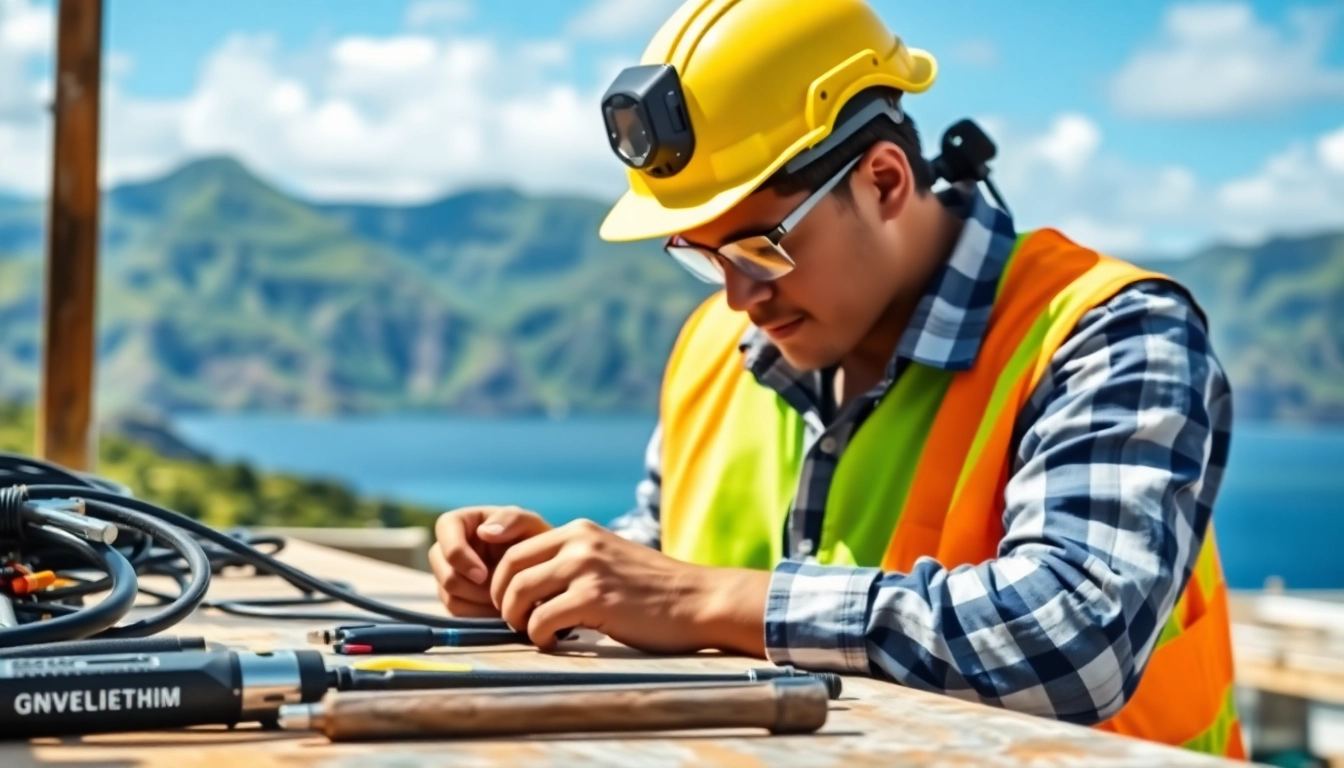 Hands-on training for electrician apprenticeship in Hawaii with a scenic backdrop.