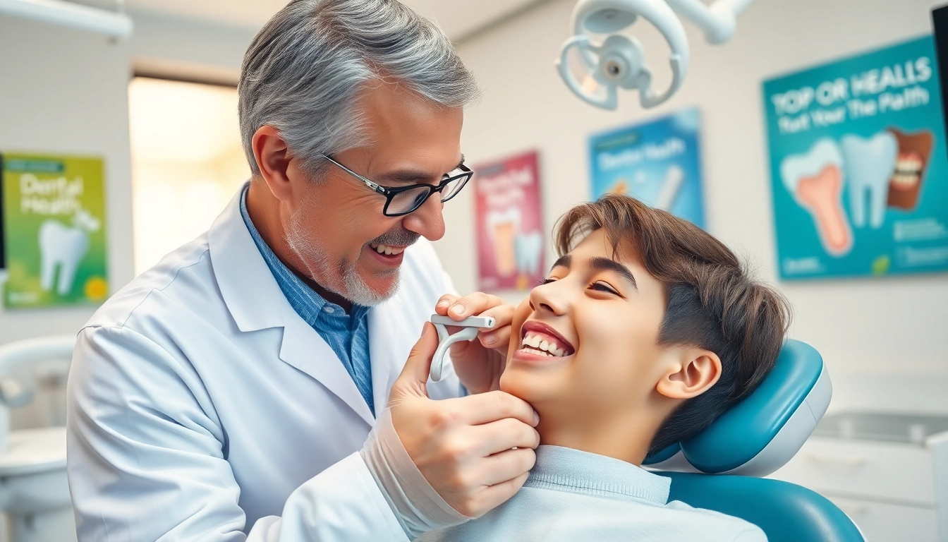 Find orthodontic near me with a professional orthodontist attending to a patient in a bright clinic.