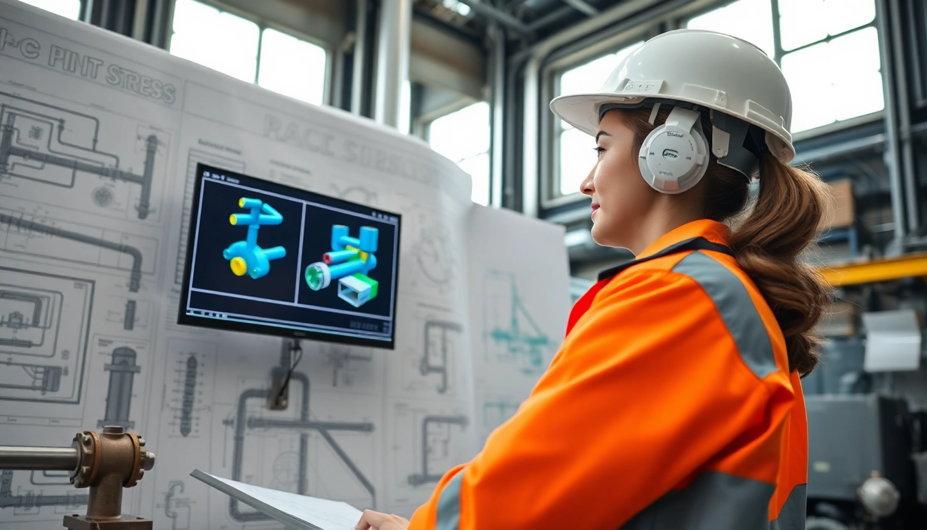 Piping stress Company engineer conducts analysis in a modern industrial environment.