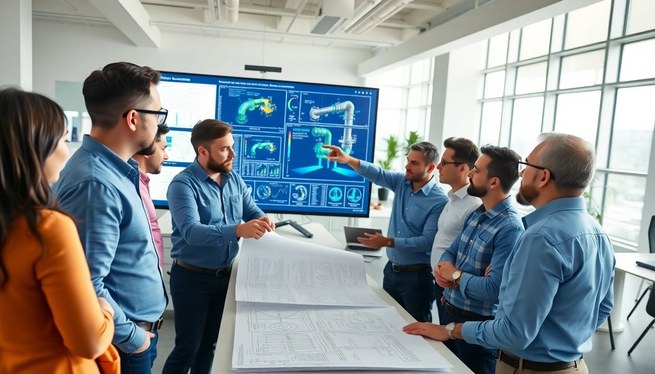 Piping stress Analysis Company engineers collaborating in a bright office environment during analysis.