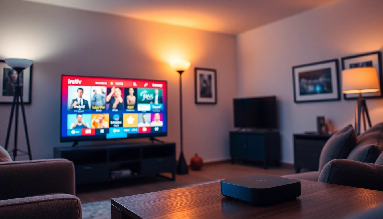 Stream IPTV test line on a cozy living room TV setup with vibrant visuals and a warm ambiance.