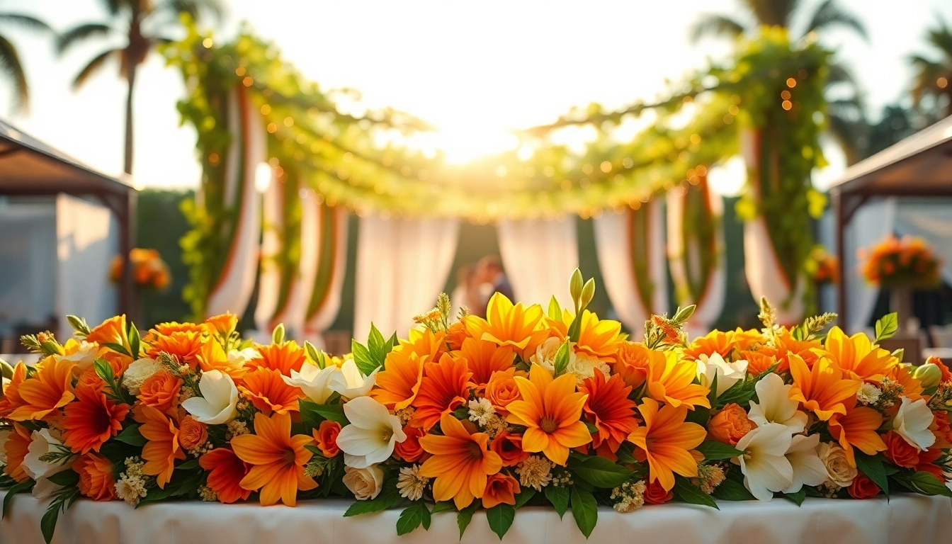 Artfully arranged Orange County event flowers embellishing a wedding reception table.