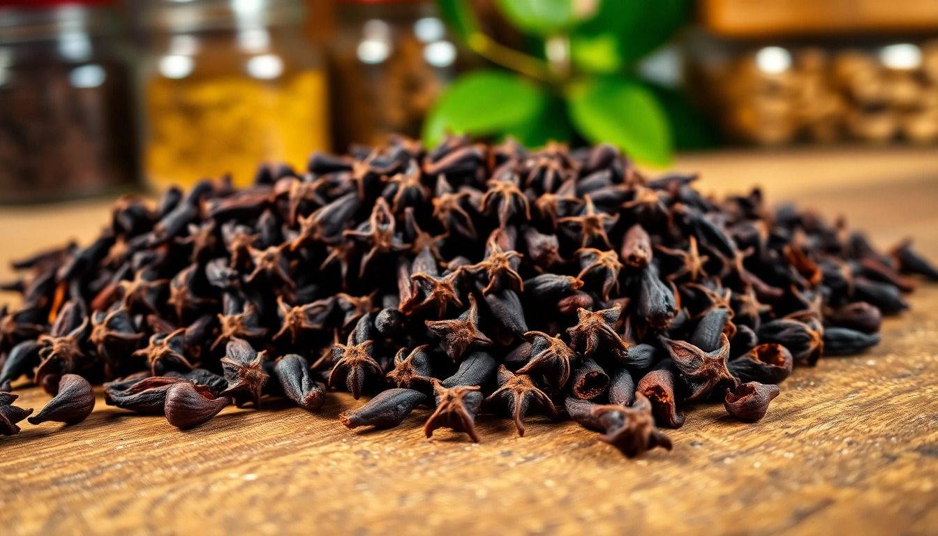 Whole cloves displayed beautifully on a wooden surface, highlighting their rich texture and color.