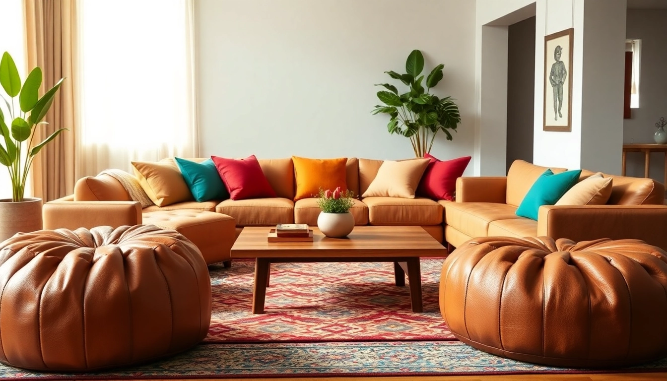 Explore Moroccan leather poufs and ottomans enhancing a chic living room from http://labboho.com/collections/leather-poufs-ottomans.