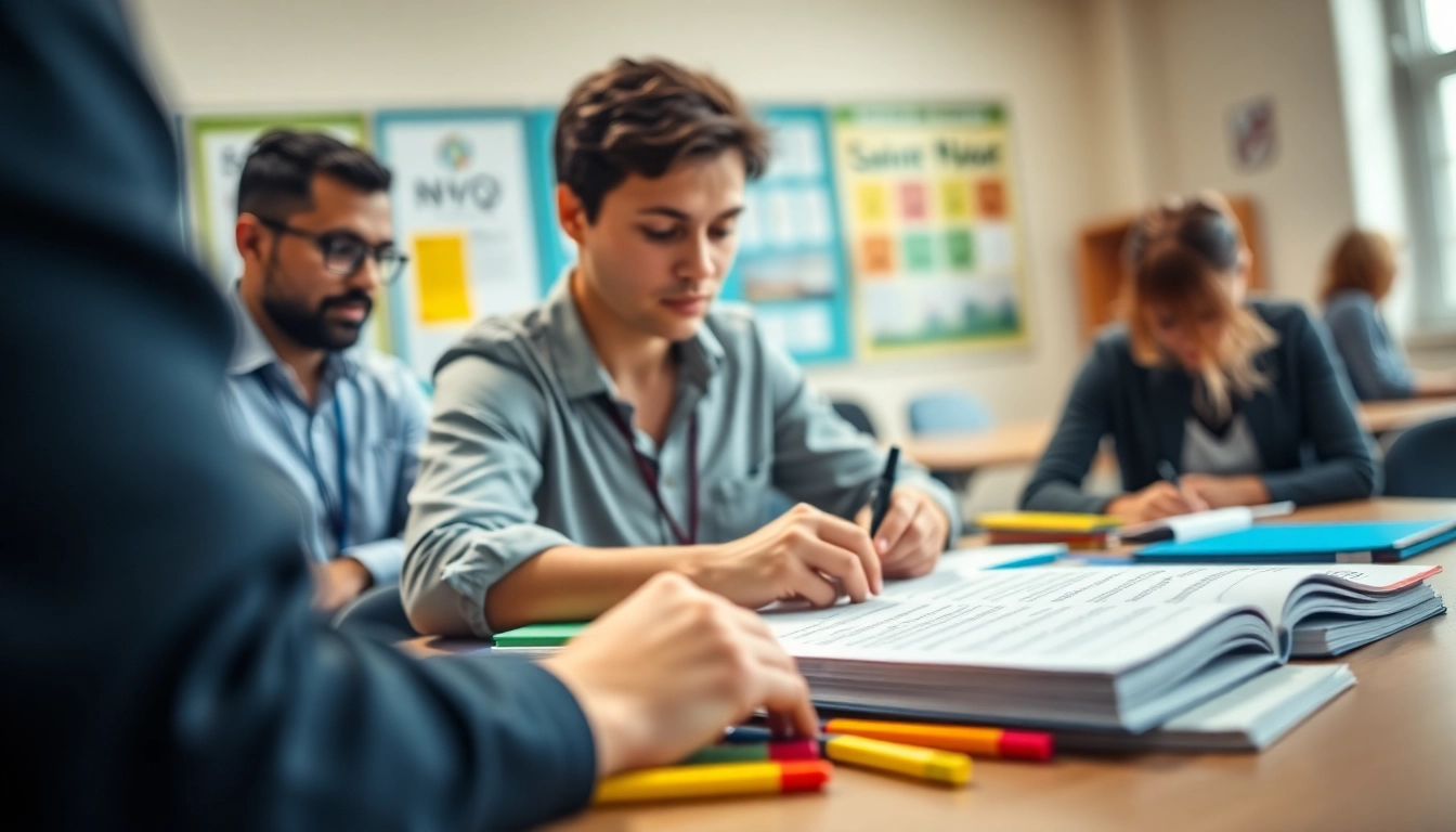 Student reviewing NVQ Answers examples in a bright, engaging educational setting.