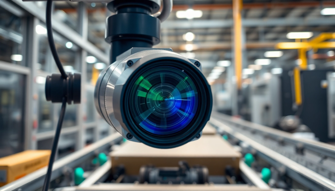 Machine vision system capturing detailed images of products on an assembly line in an industrial setting.
