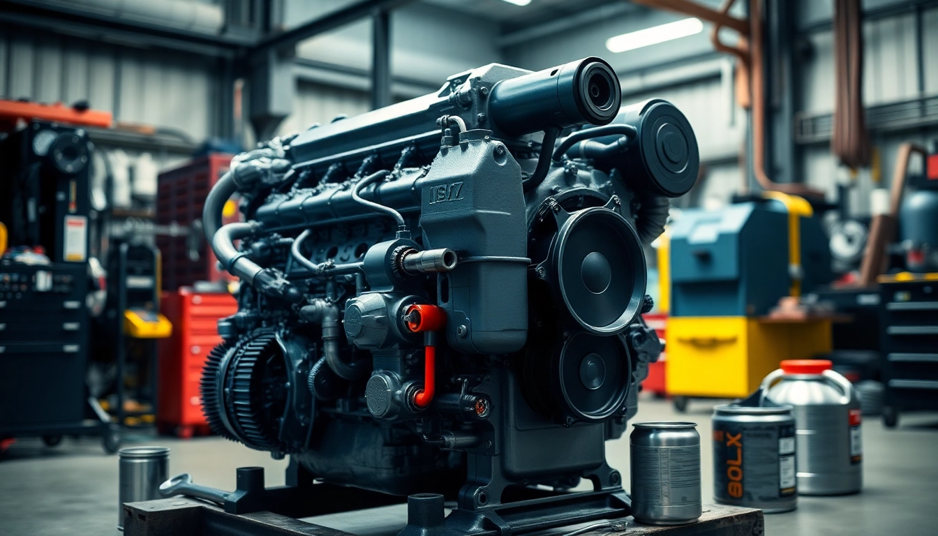 Cummins ISX engine for sale highlighted in a professional workshop with detailed metallic features.