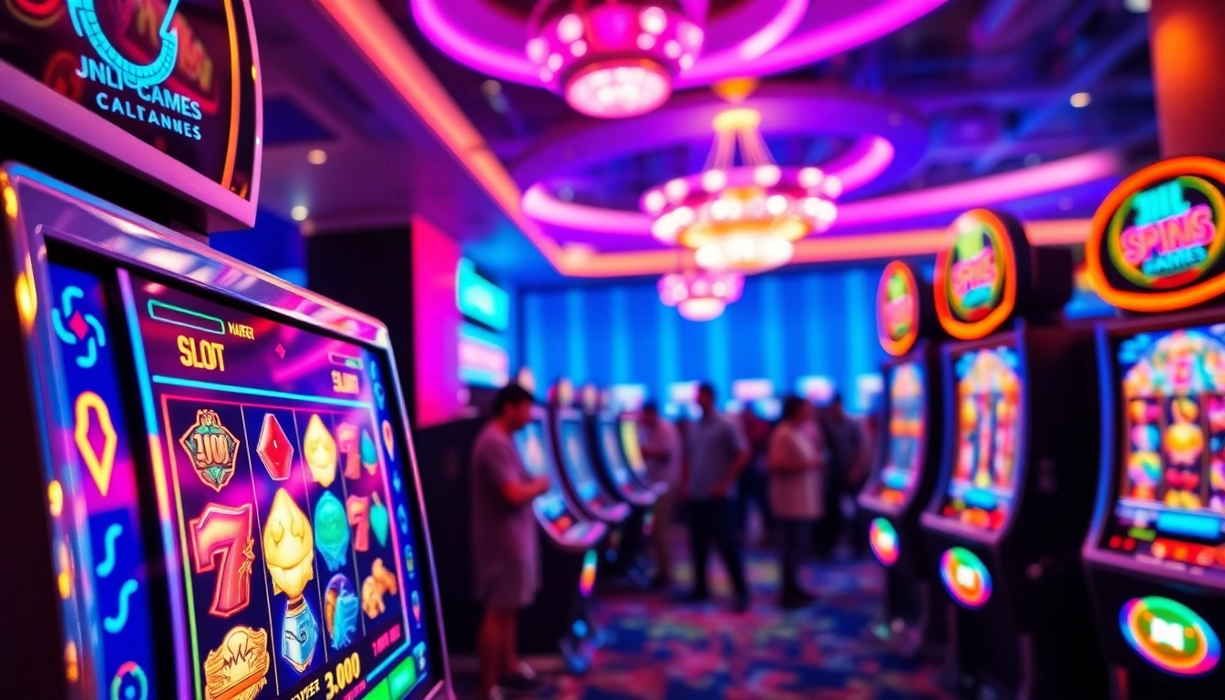 Engaging JILI Games slot machines in a lively casino setting showcasing vibrant colors.