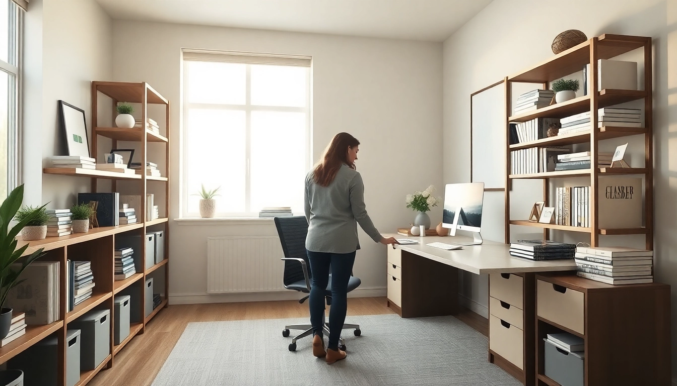 Enhance your space with expert house organizing in Johns Creek showcasing a chic, tidy home office setup.