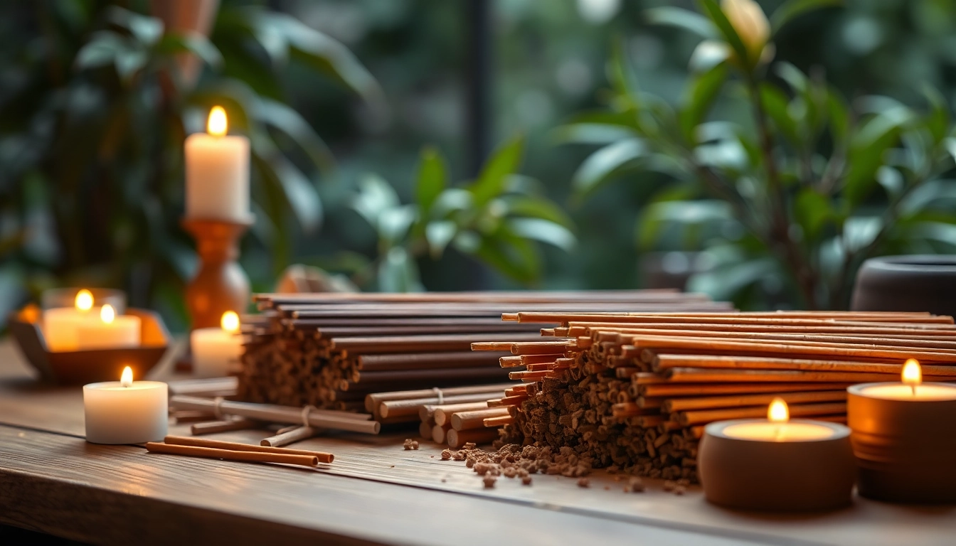 Les incenses orientales disposées avec élégance sur une table en bois, dégagent une atmosphère apaisante.