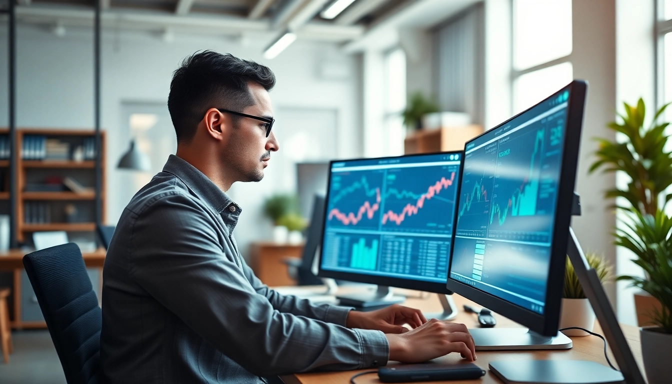 Dynamic stock picker evaluating market trends in a modern workspace environment.