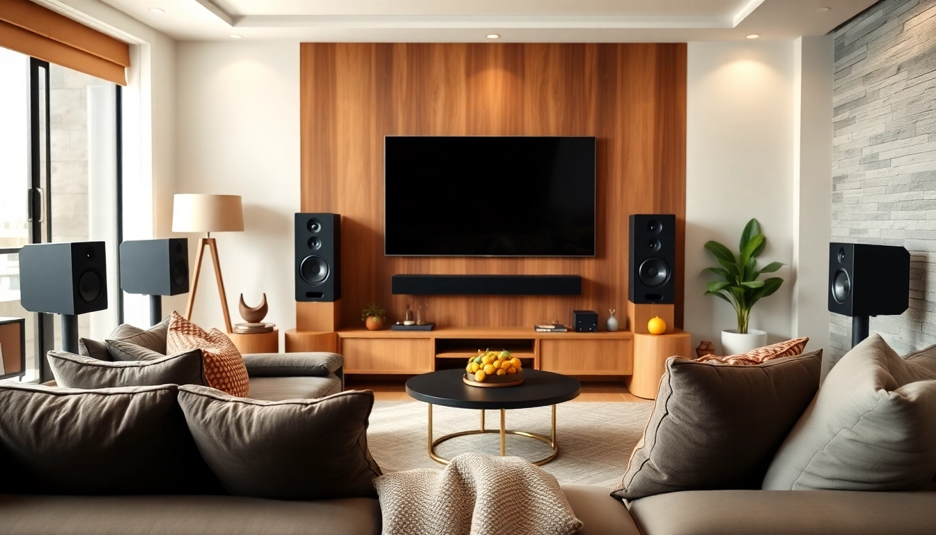 Experience expert home audio installation near me with a modern setup in a stylish living room.