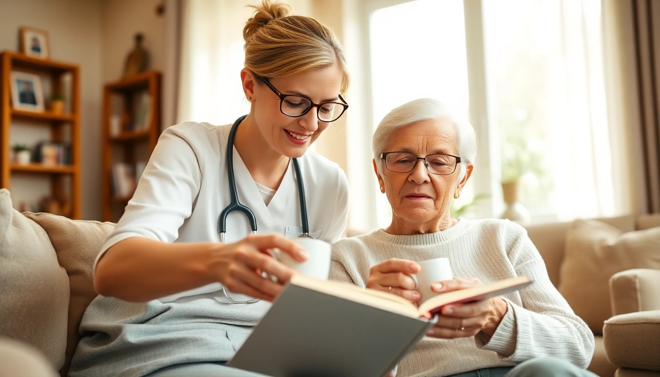 Caregiver providing supportive austin senior home care in a cozy home environment.