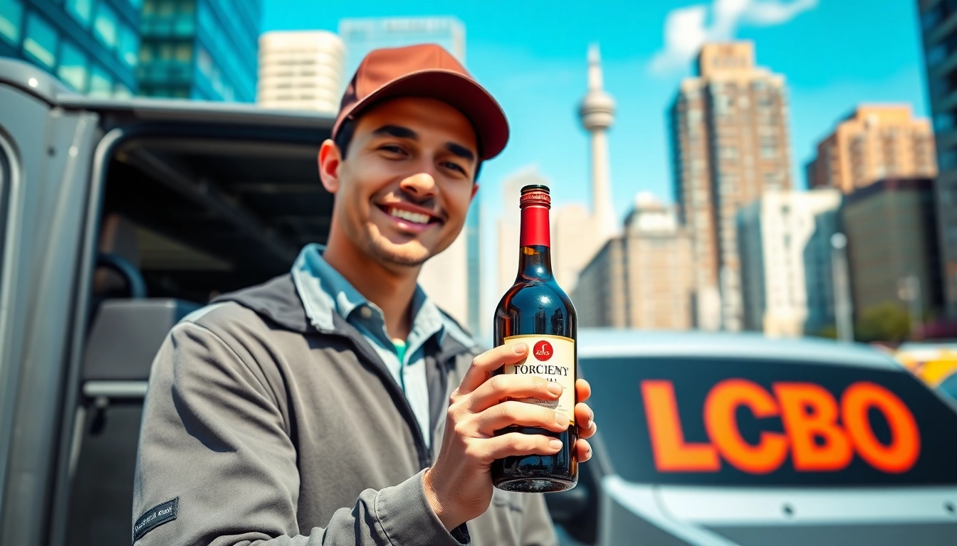 Promote lcbo delivery Toronto with a friendly driver and branded vehicle in the vibrant cityscape.