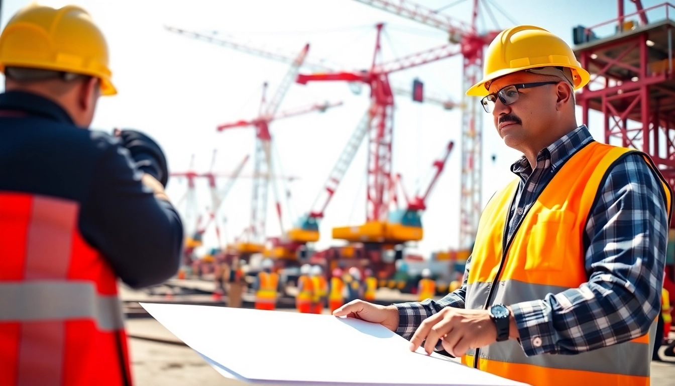 Explore NVQ Level 4 Crane supervisor answers as a supervisor reviews plans on a construction site.