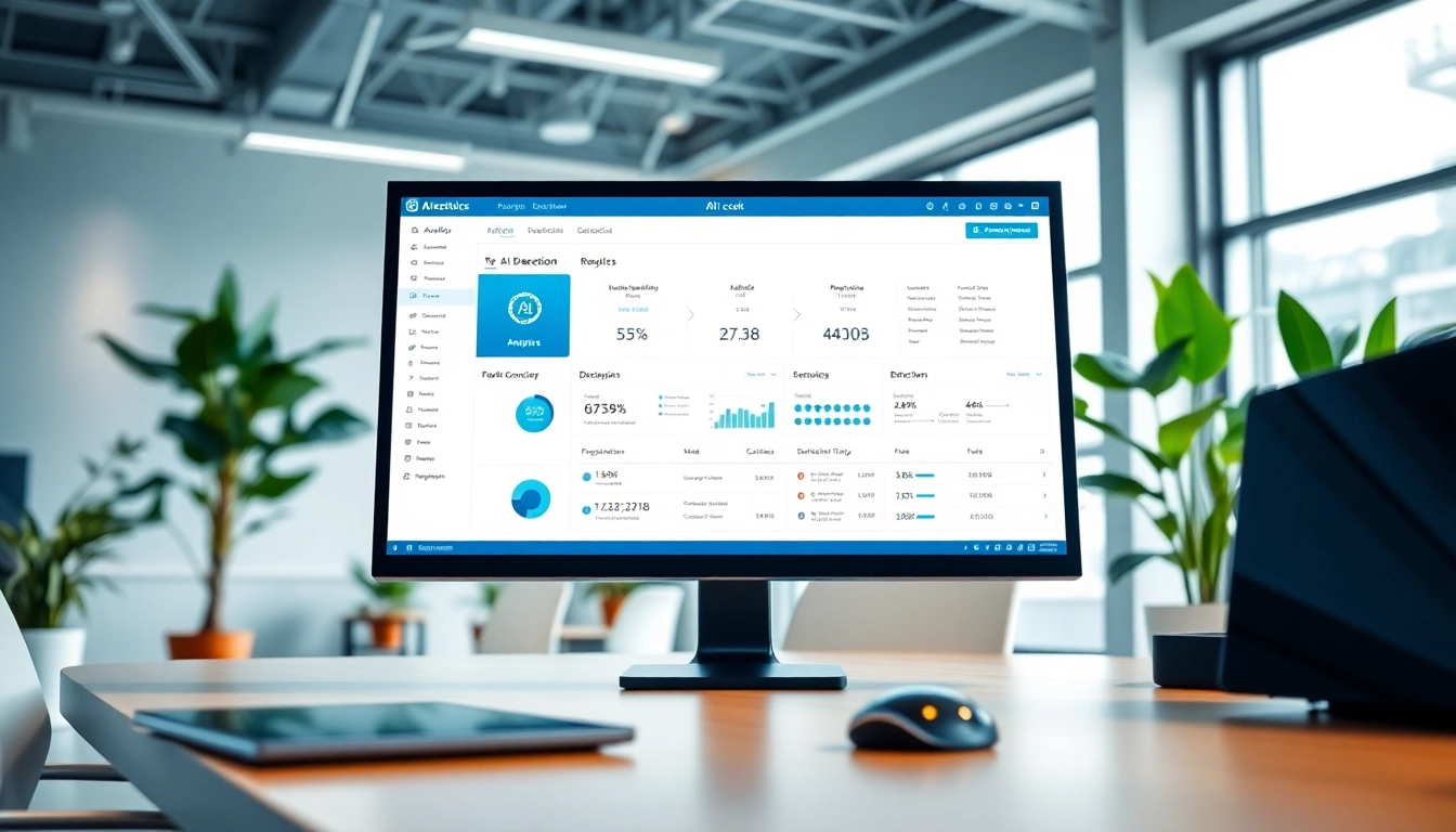 Check results from an AI checker tool highlighting analytics in a modern office.