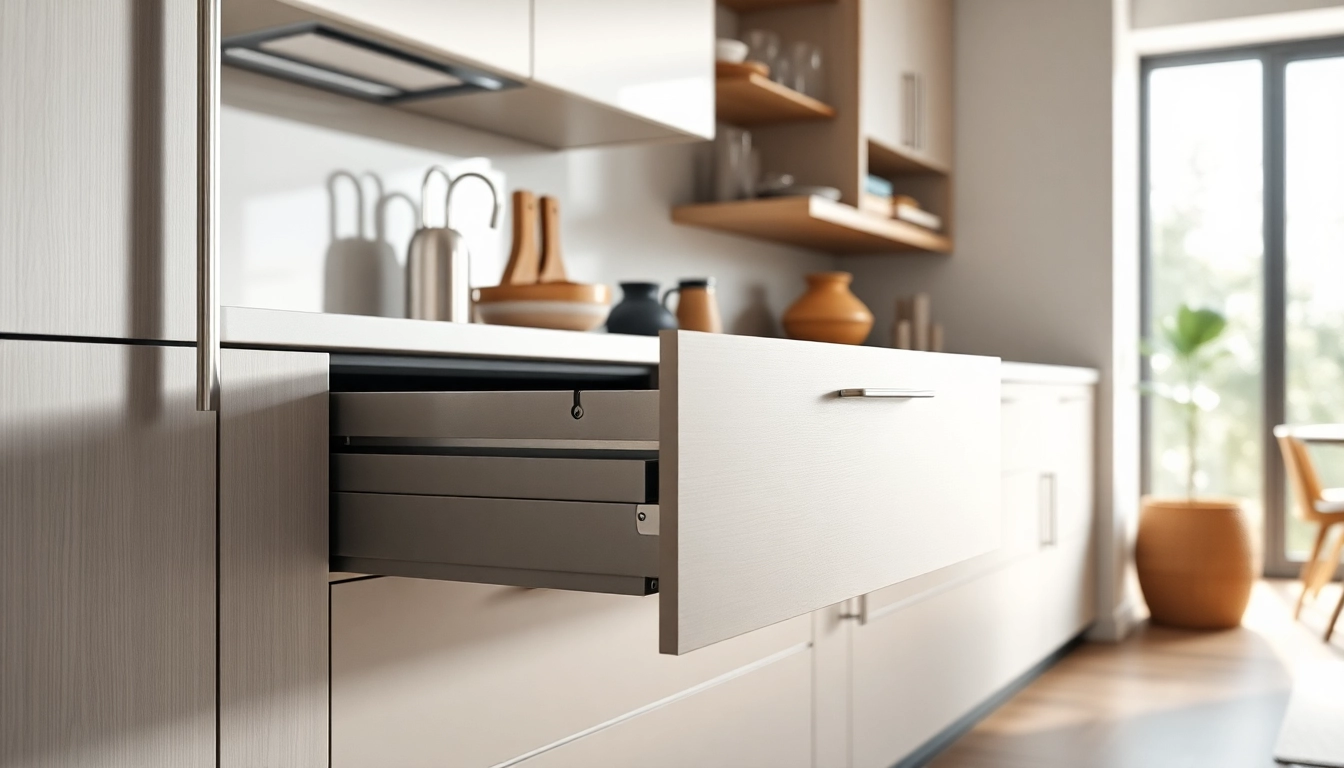 Experience the elegant Slim box drawer system enhancing a modern kitchen's style and functionality.