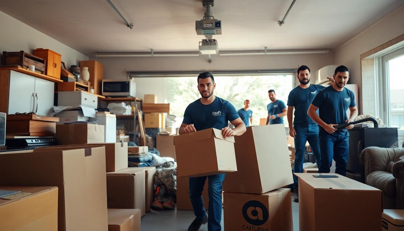 Remove clutter with our expert junk removal service, featuring a dedicated team clearing a garage.