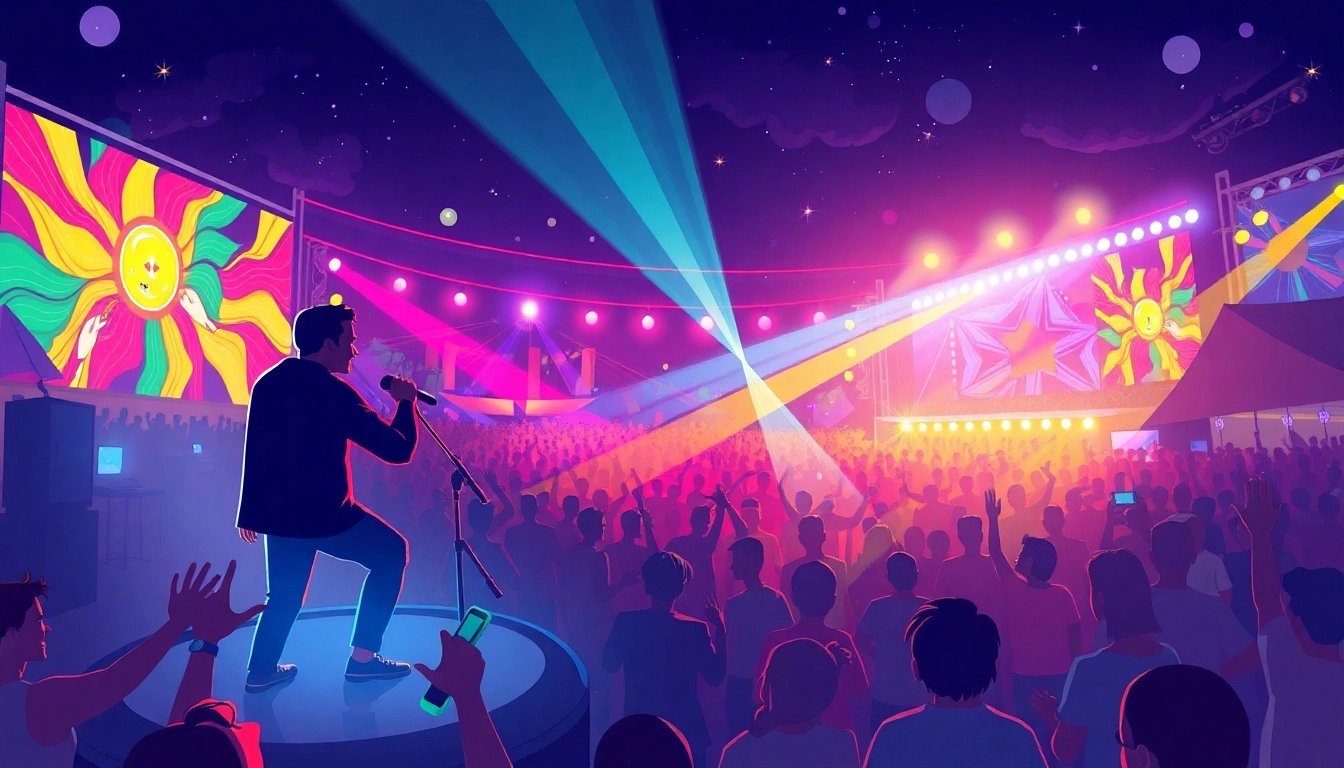 Experience live performances at 汽水音乐官网 with vibrant artists and lively crowds under colorful lights.