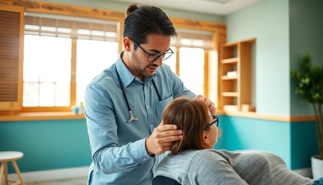 Chiropractor near me performing a spinal adjustment in a welcoming clinic.
