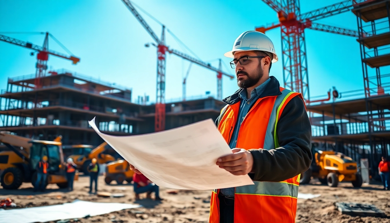 View of a professional managing nvq level 6 construction site management answers on a bustling site.