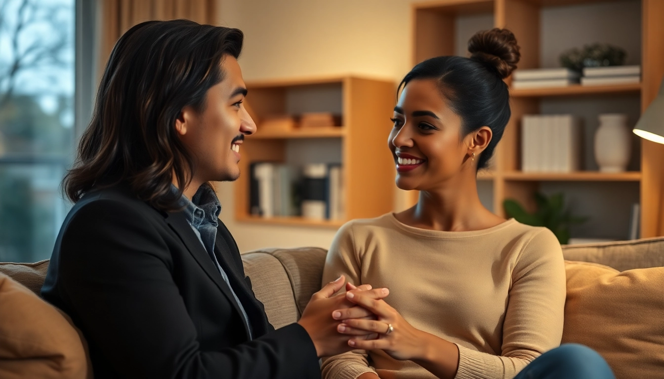 Couple communicating effectively in relationships through attentive listening and emotional connection.