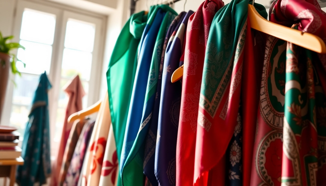 Shop unique silk scarves for women in a vibrant boutique setting.