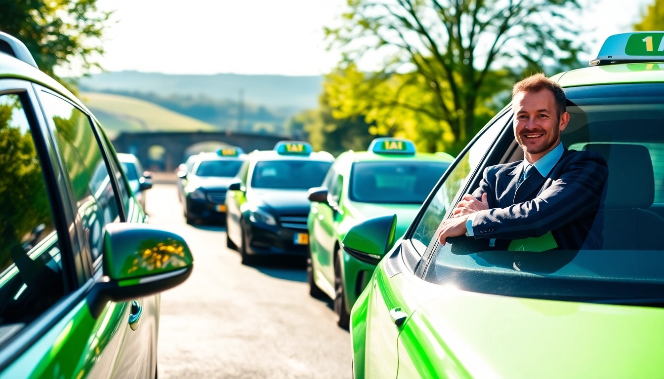 Sowerby bridge airport transfers: Professional driver welcoming passengers at a modern taxi service fleet.