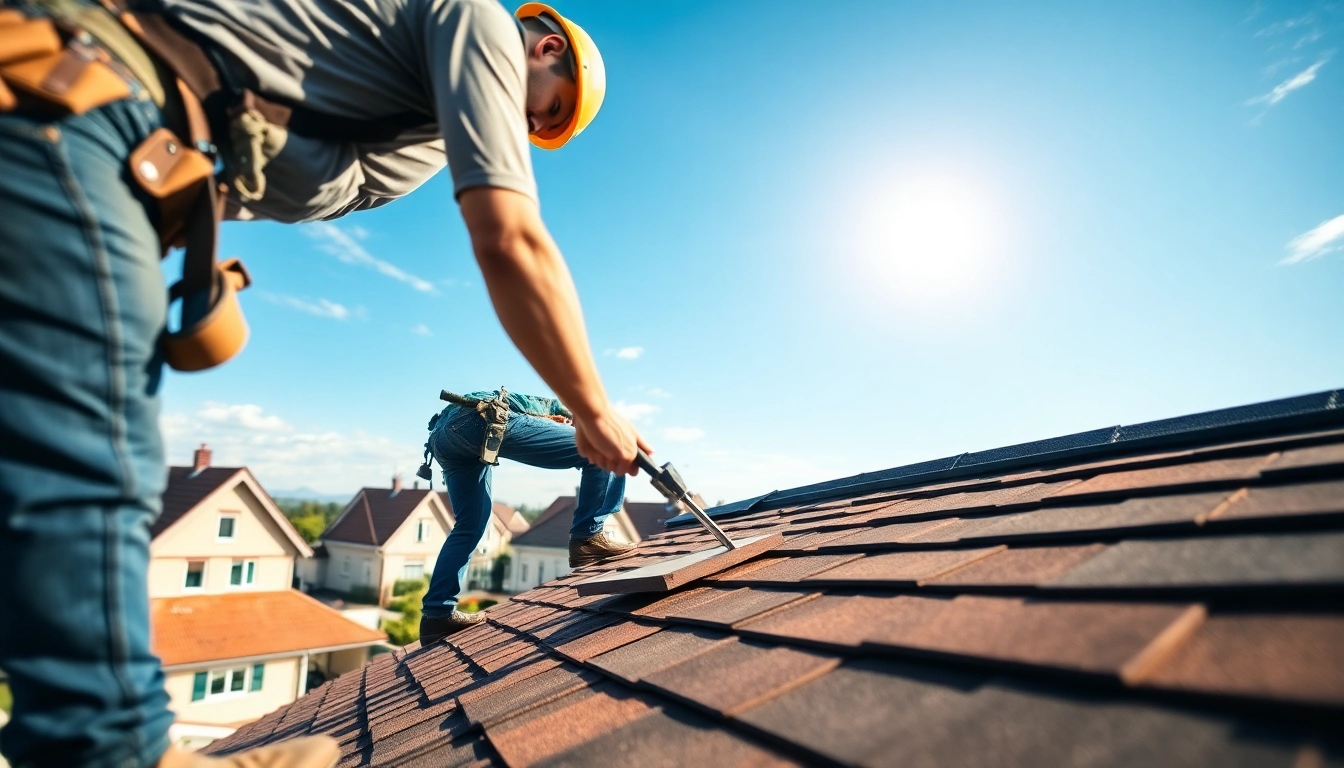 Roofer in Beekbergen expertly installing shingles on a bright, sunny day.