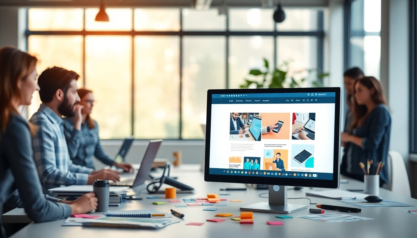 Creating innovative web design edmonton with a collaborative team in a bright office environment.