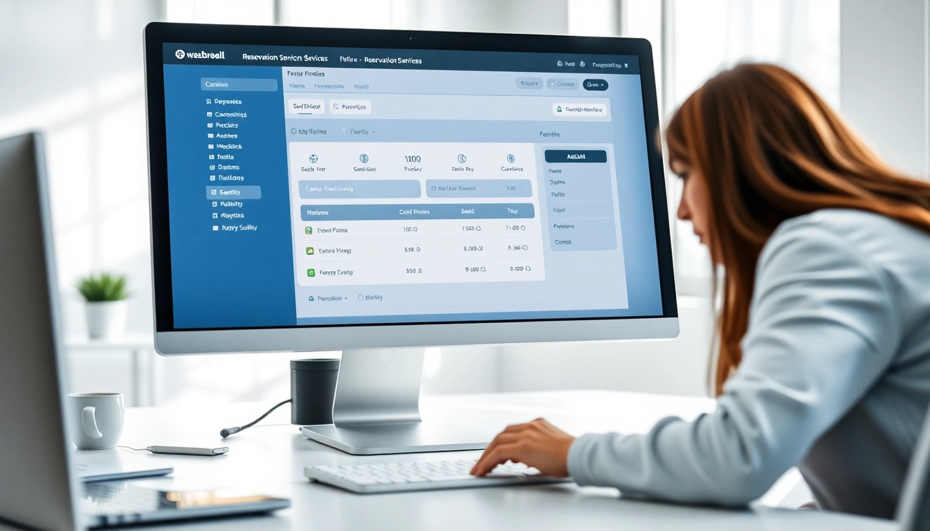 Utilize Reservation Services through a professional interface in a modern office setting.