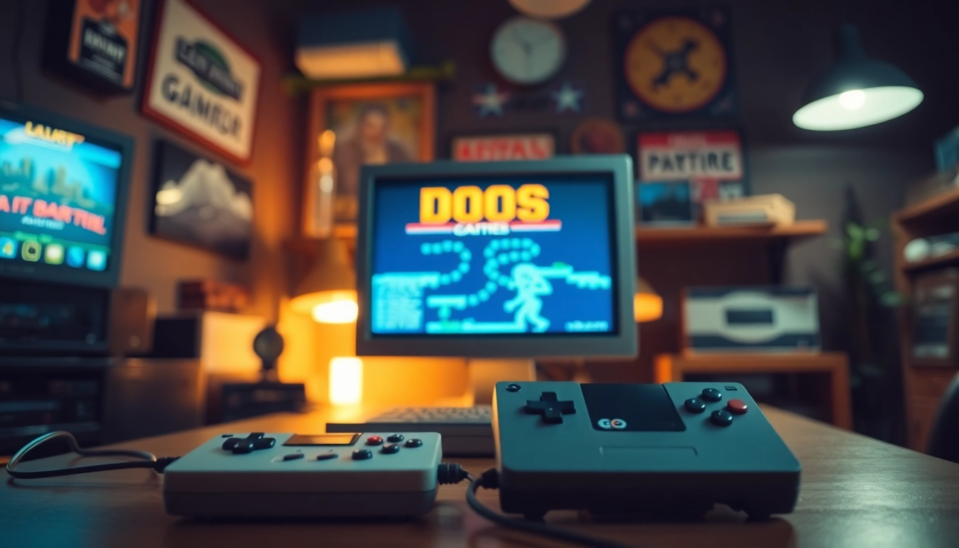 Engage with dos games download featuring classic DOS games displayed on a vintage computer screen.