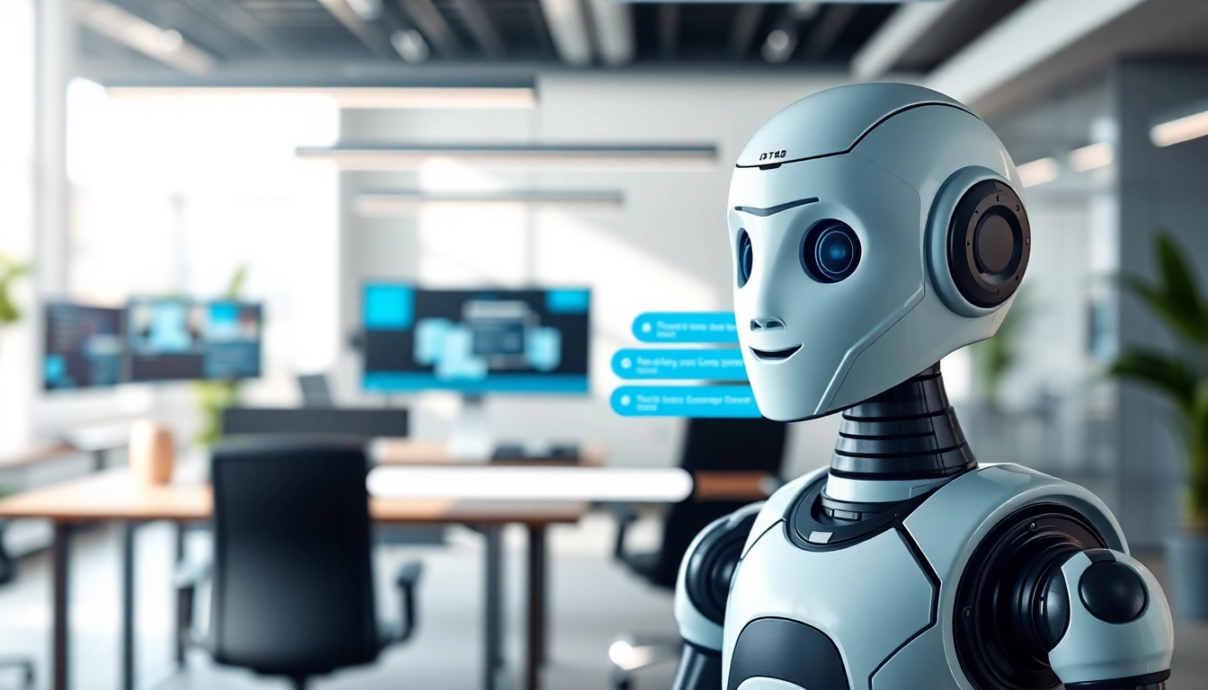 Engaging AI chatbot for website interacting with users in a modern setting.