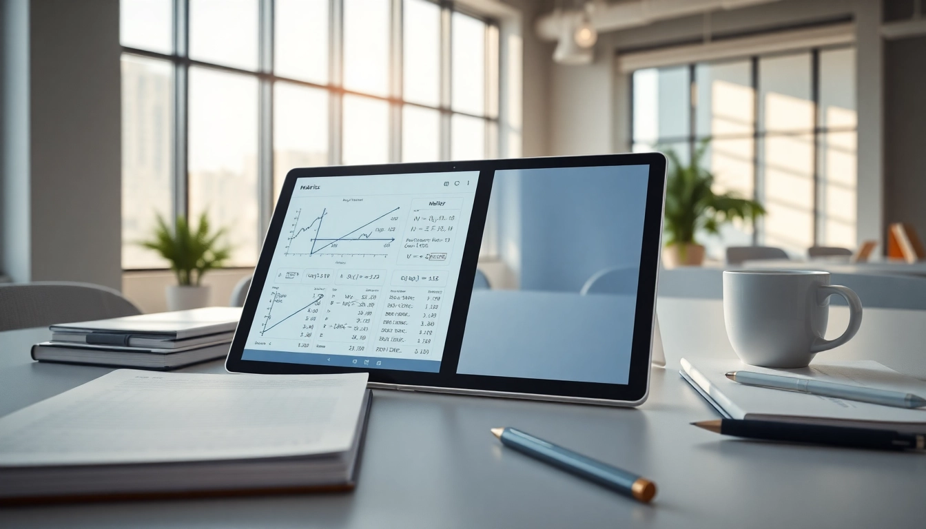 Calculate complex matrix operations using the Matrix Calculator in a modern workspace setting.