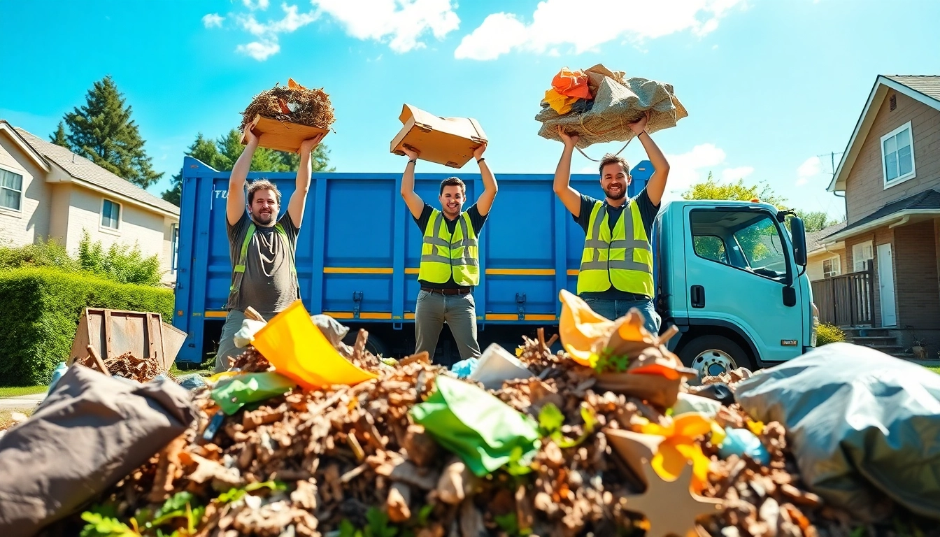 Rubbish Removal Near Me team efficiently clearing debris from a yard.