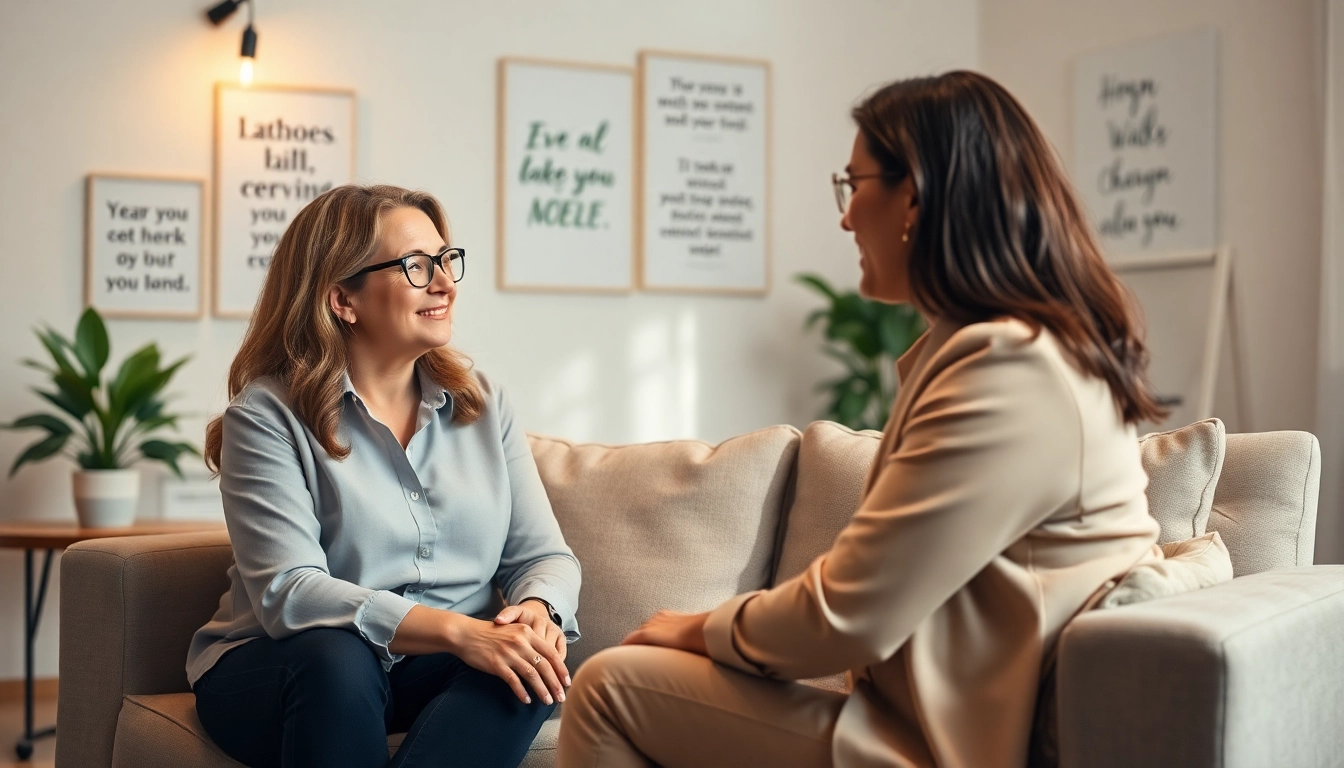 Engaging relationship coach guiding a client through conversation in a welcoming setting.