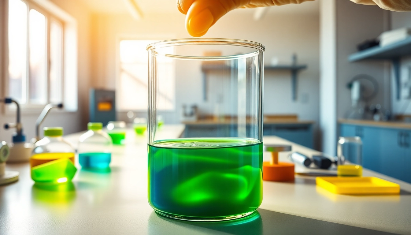 Formulating infusion resins in a laboratory with clear materials and vibrant colors.