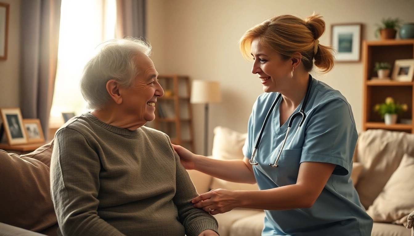 Caregiver providing compassionate senior care austin tx in a cozy living room.