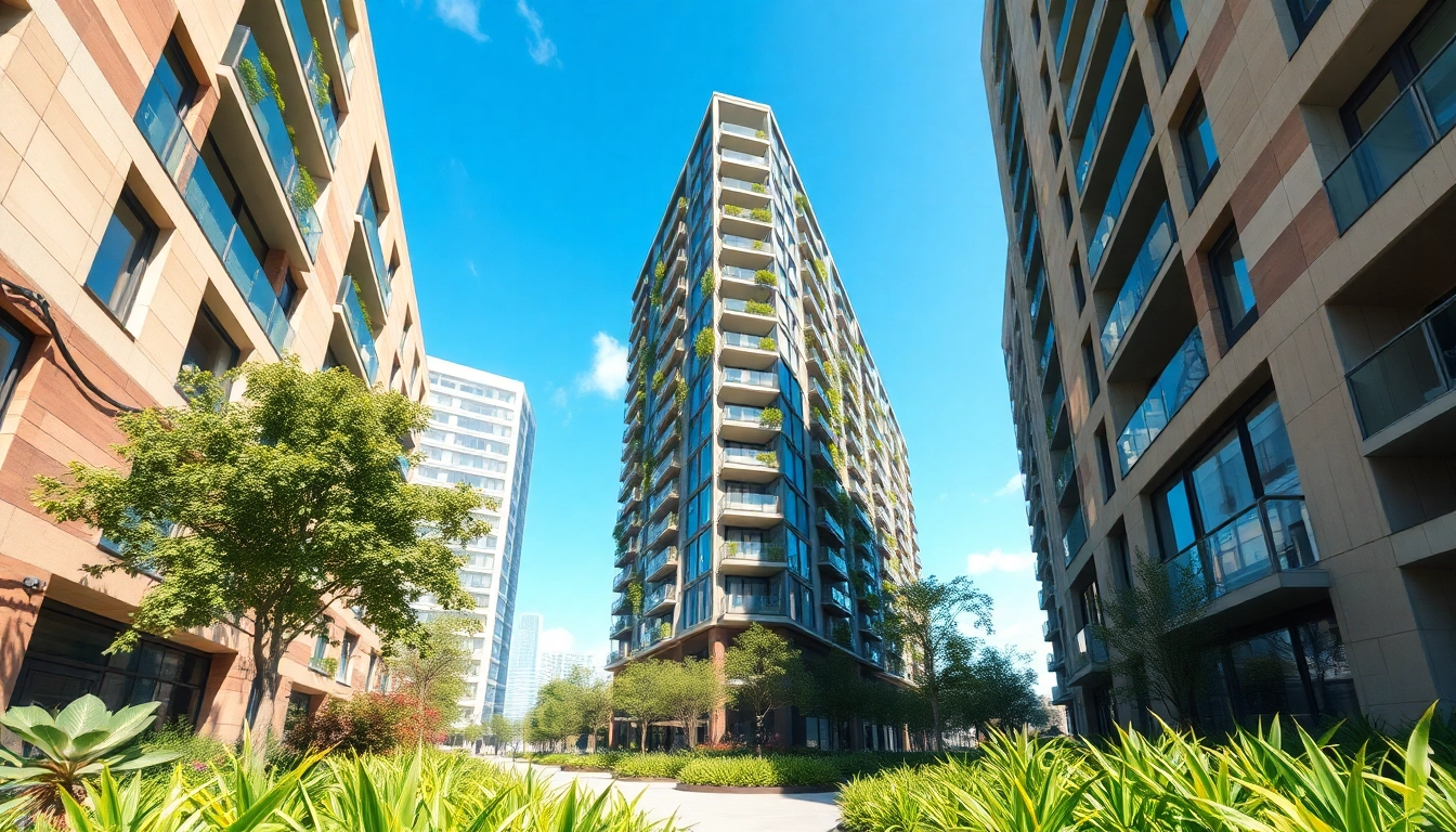 Innovative visualisierung architektur einer modernen Gebäudeansicht in einer urbanen Umgebung